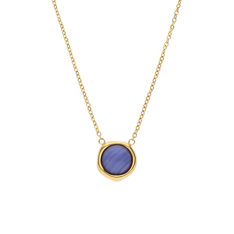 Stainless steel goldplated ketting met hanger met blue lace agaat voor dames