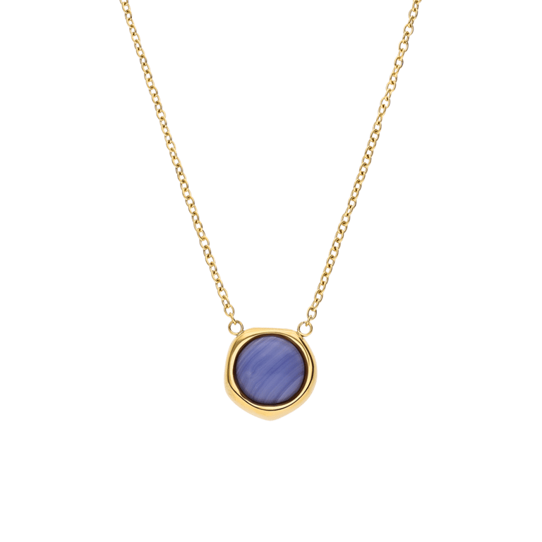 Stalen goldplated ketting met hanger met blue lace agaat voor dames