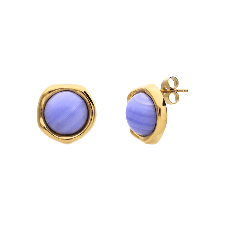 Stalen goldplated oorbellen met blue lace agaat