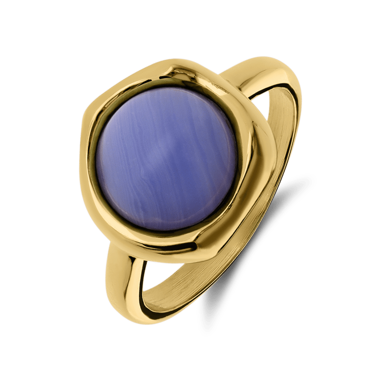 Stalen goldplated ring met blue lace agaat