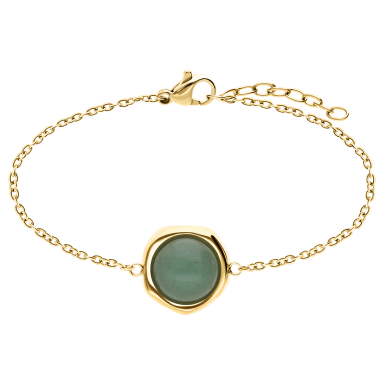 Stalen goldplated armband met groen aventurijn