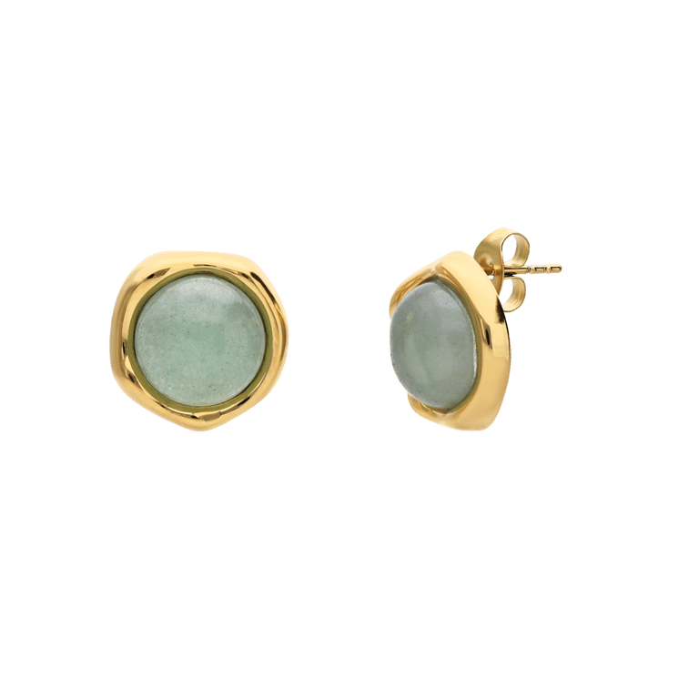 Stalen goldplated oorbellen met groen aventurijn