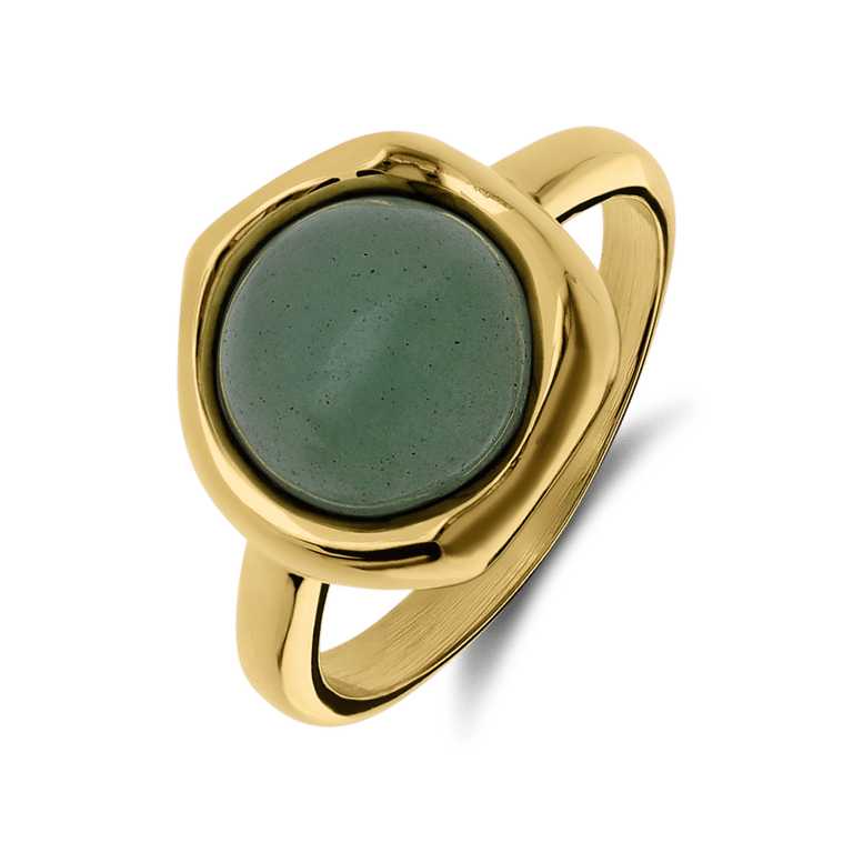 Stalen goldplated ring met groen aventurijn