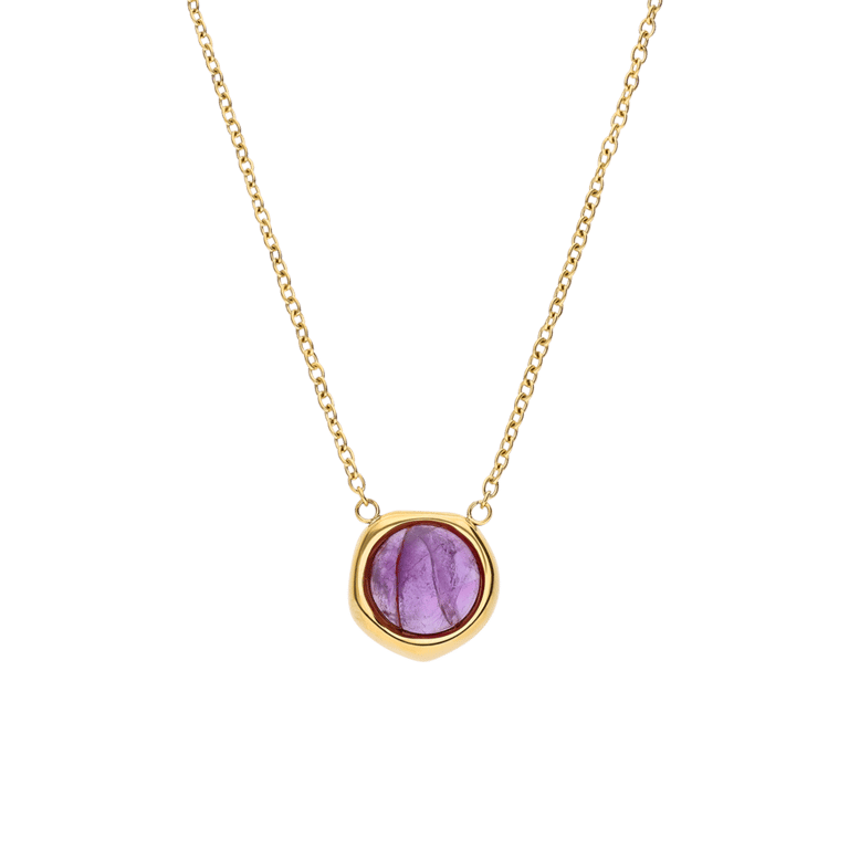 Halskette aus Edelstahl, vergoldet, mit Amethyst