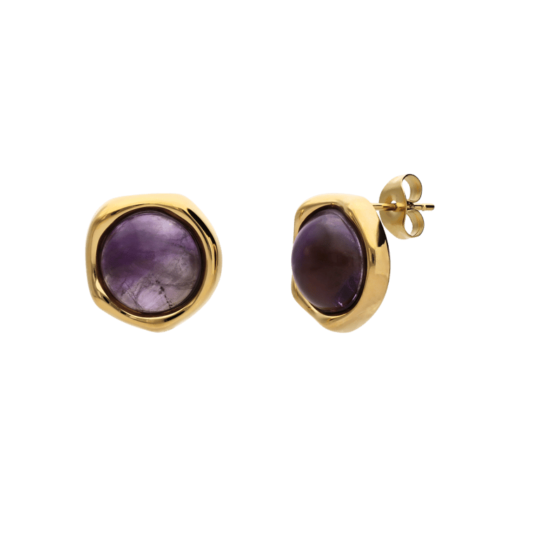Stainless steel goldplated oorknoppen met amethyst voor dames