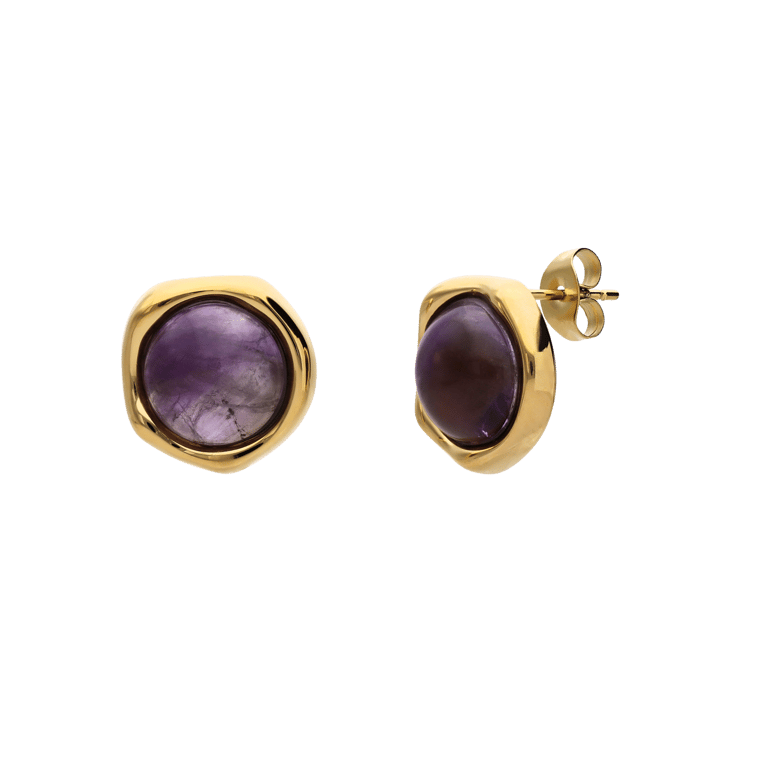 Stalen goldplated oorbellen met amethyst