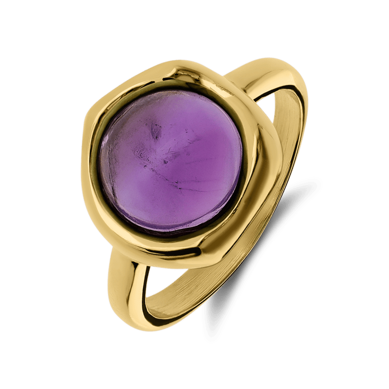 Stainless steel goldplated ring met amethyst