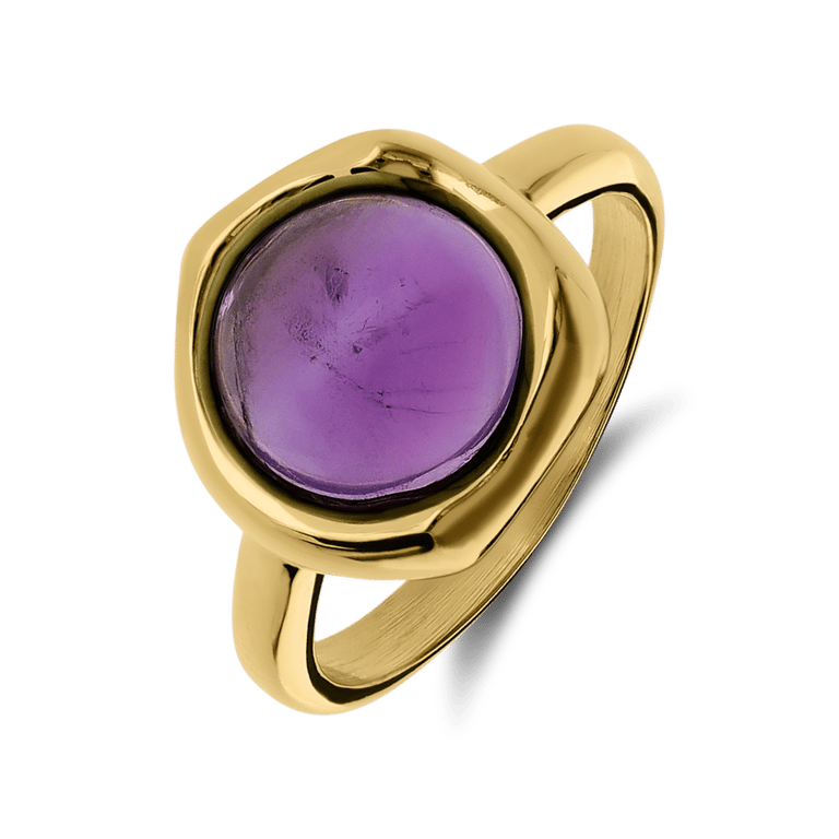 Stalen goldplated ring met amethyst