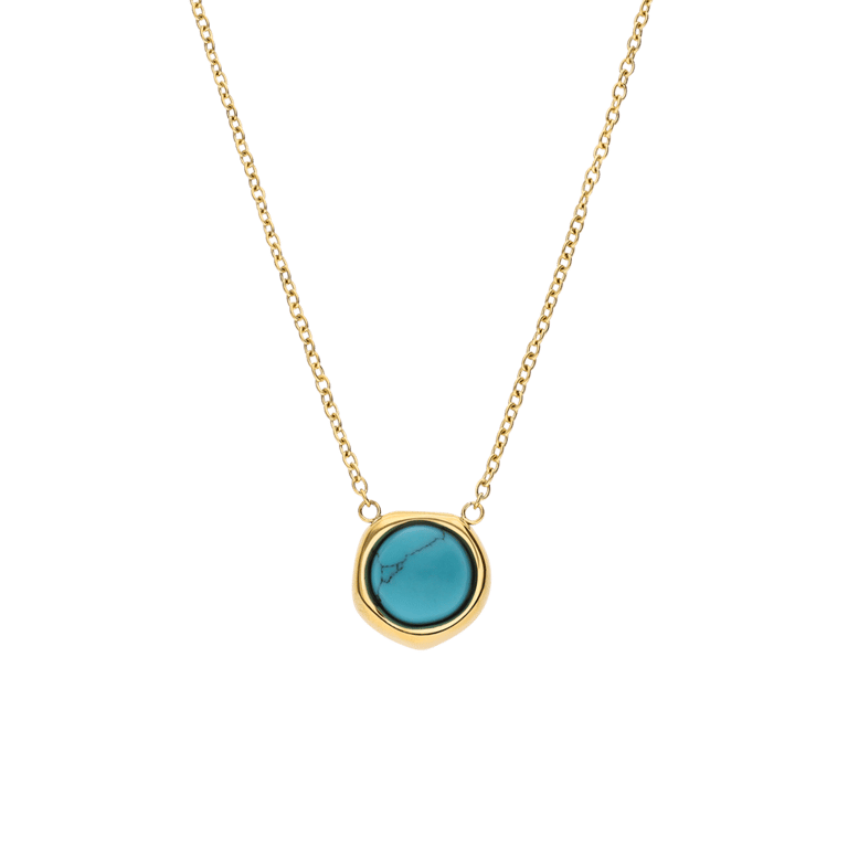 Stalen goldplated ketting met hanger met turquoise voor dames