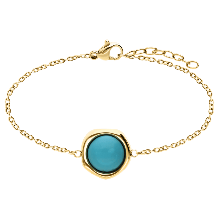 Stainless steel goldplated fantasiearmband met turquoise voor dames