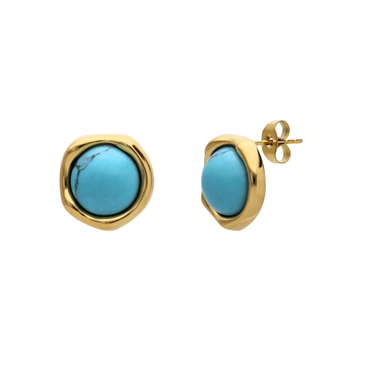 Stalen goldplated oorbellen met turquoise