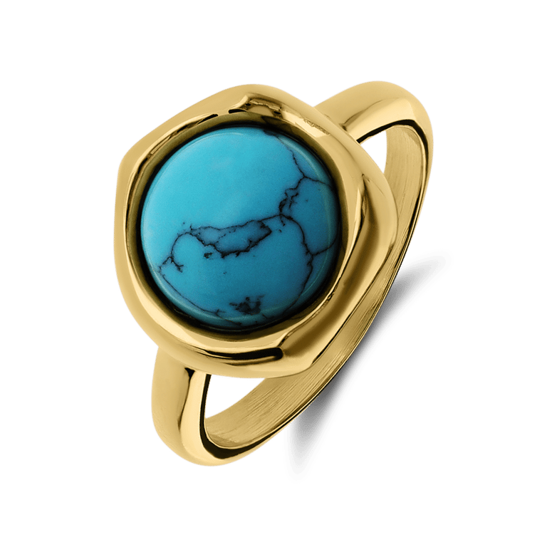 Stainless steel goldplated ring met turquoise voor dames