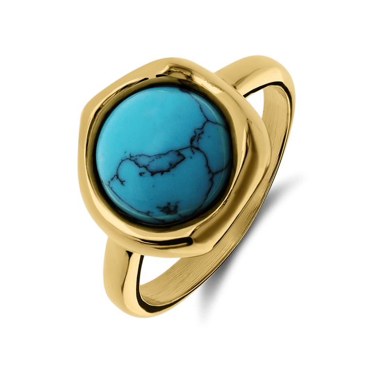 Stalen goldplated ring met turquoise voor dames