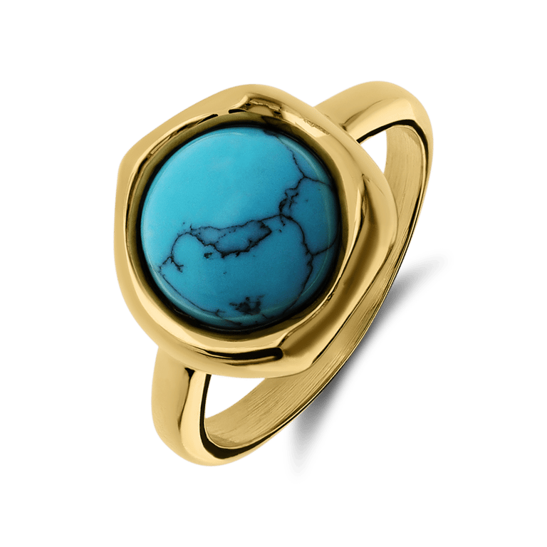 Stalen goldplated ring met turquoise