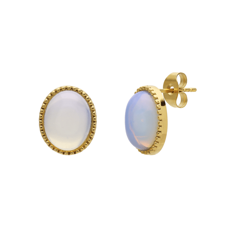 Stalen goldplated oorbellen met opaal