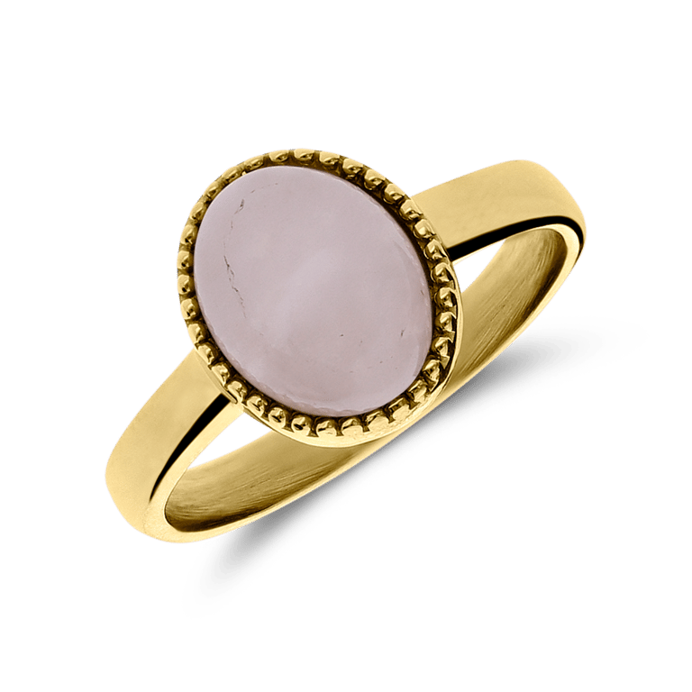 Stalen goldplated ring met rozenkwarts