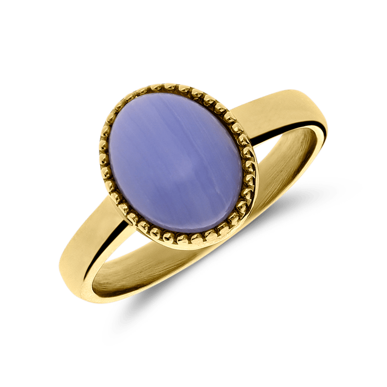 Stalen goldplated ring met blue lace agaat voor dames