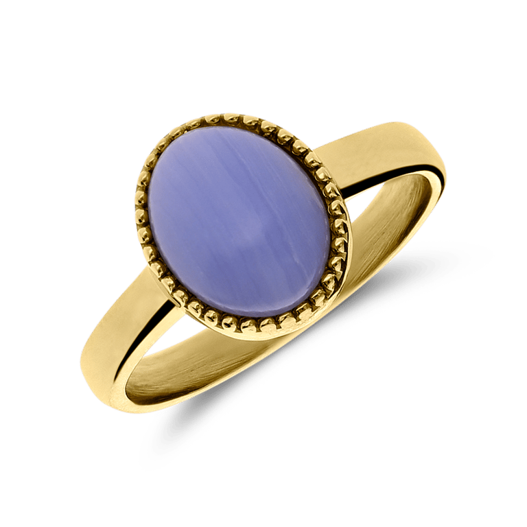 Stalen goldplated ring met blue lace agaat