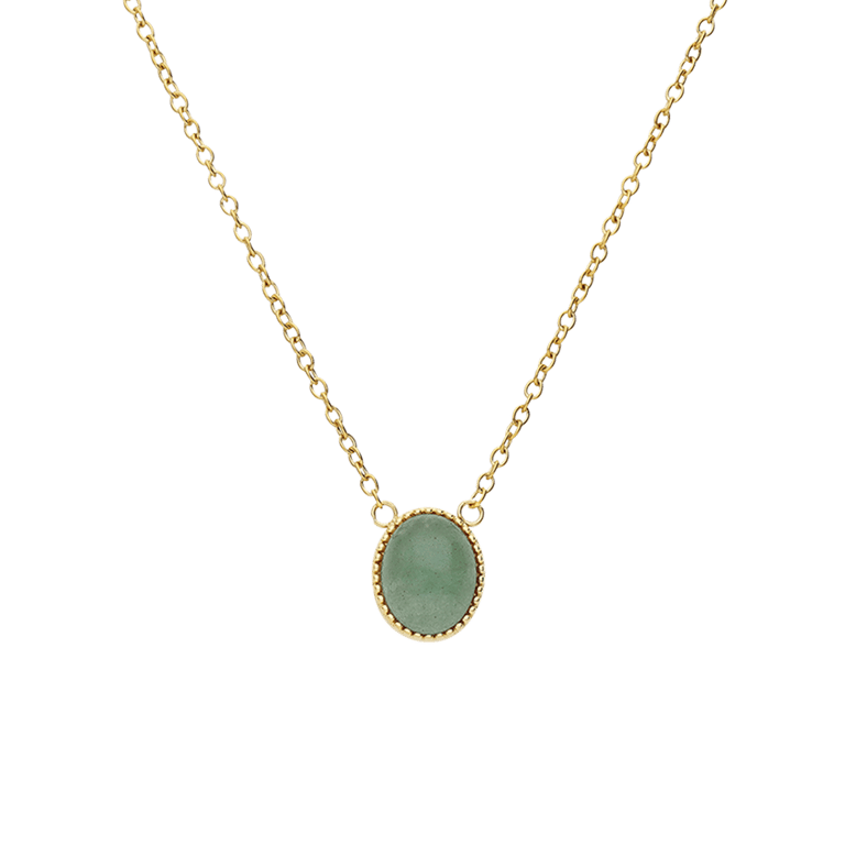 Stalen goldplated ketting met hanger met groene aventurijn voor dames