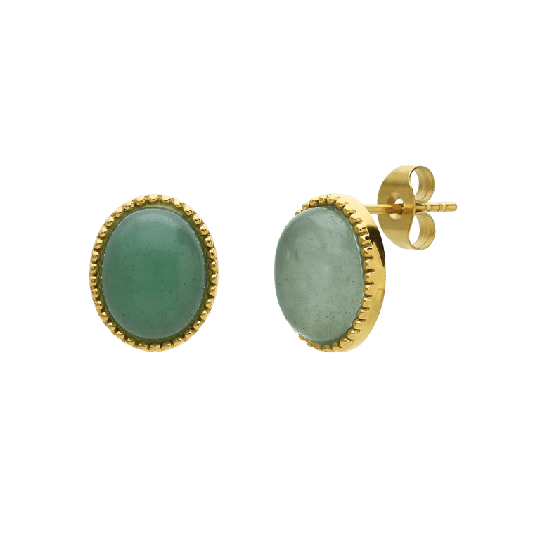 Stalen goldplated oorbellen met groen aventurijn