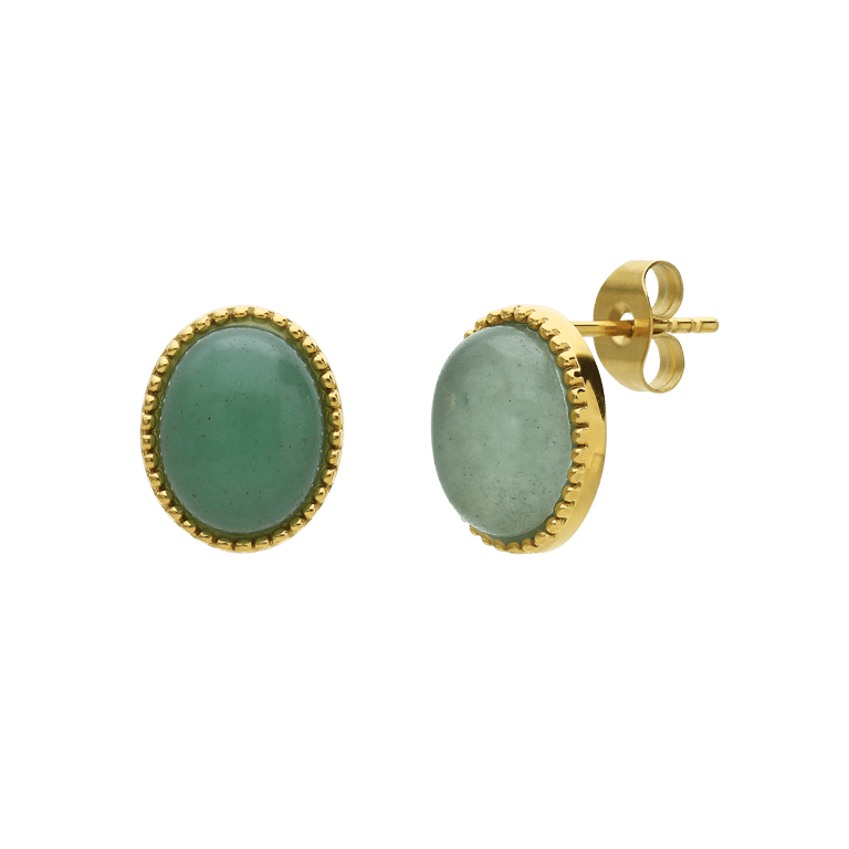 Stalen goldplated oorknoppen met groen aventurijn voor dames