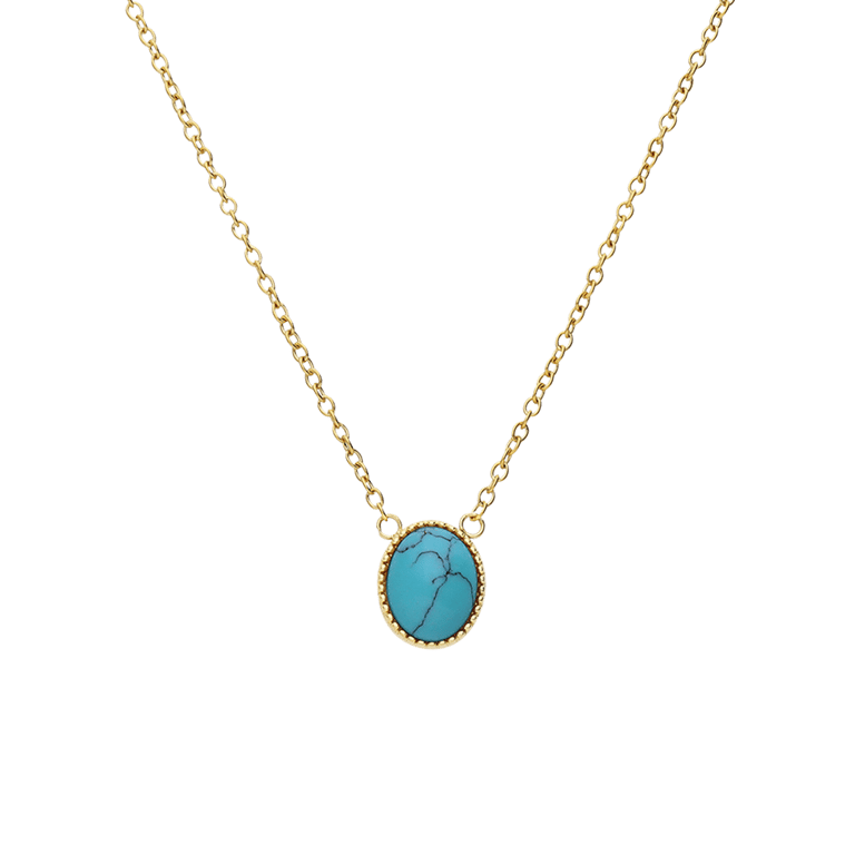 Stalen goldplated ketting met hanger met turquoise voor dames
