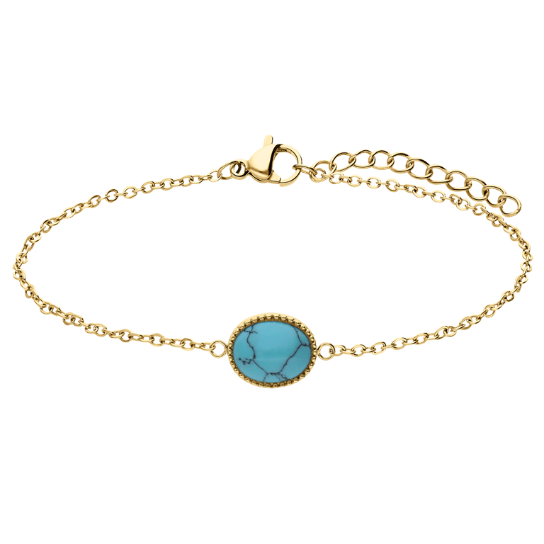Stainless steel goldplated fantasiearmband met turquoise voor dames