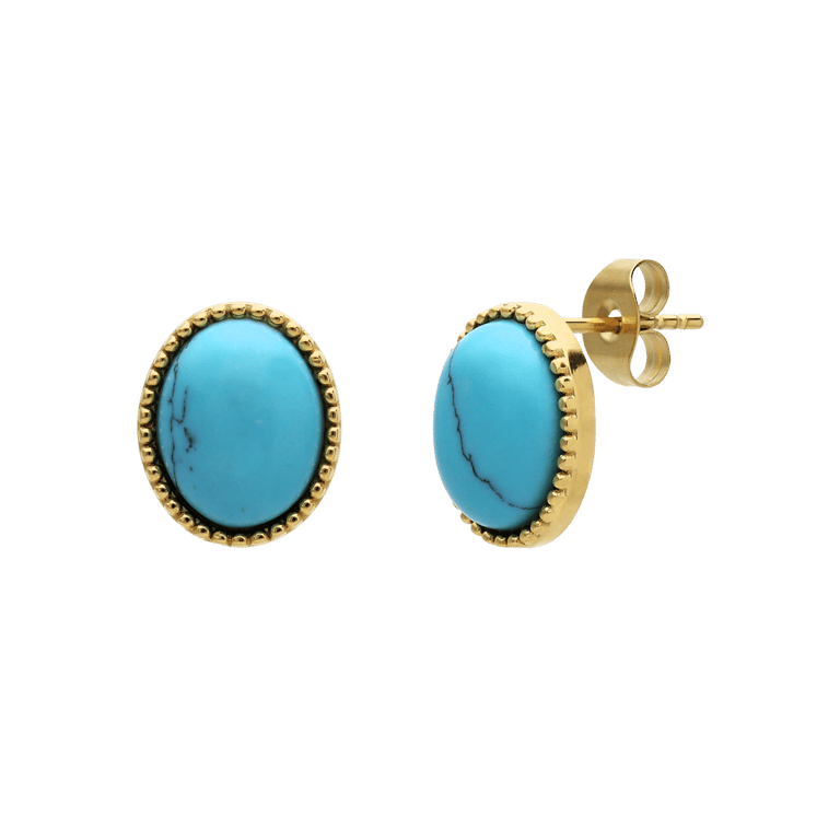 Stalen goldplated oorbellen met turquoise