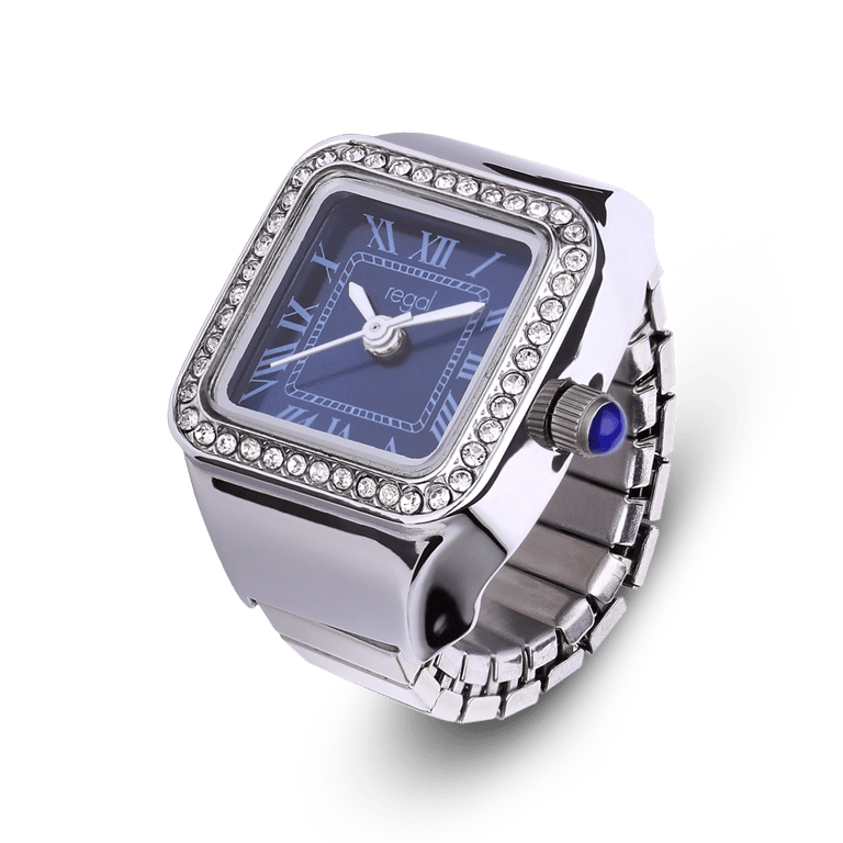 Regal Ringuhr aus 925er Silber mit blauem Zifferblatt und Zirkoniasteinen