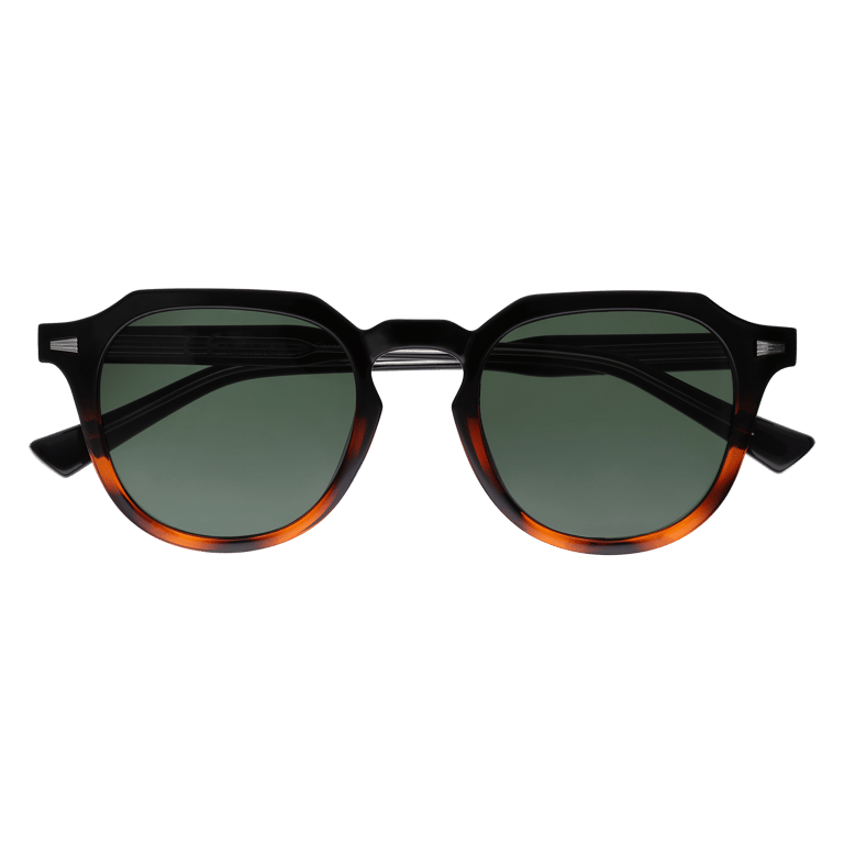 Schwarz-braune Sonnenbrille mit grünen Gläsern
