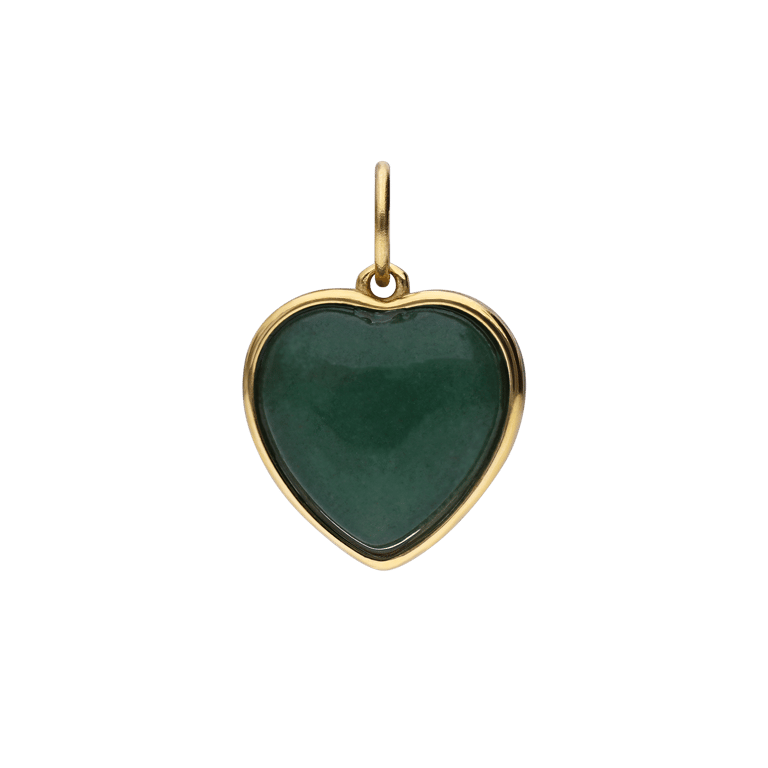 Stainless steel goldplated bedel hart met green aventurine