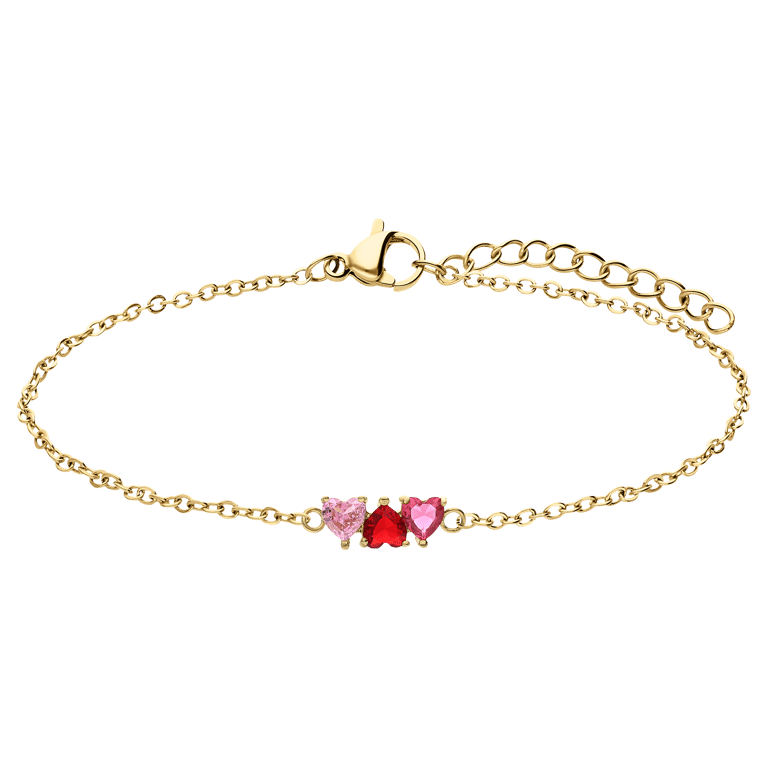 Stalen goldplated fantasiearmband met hanger hart met zirkonia voor dames