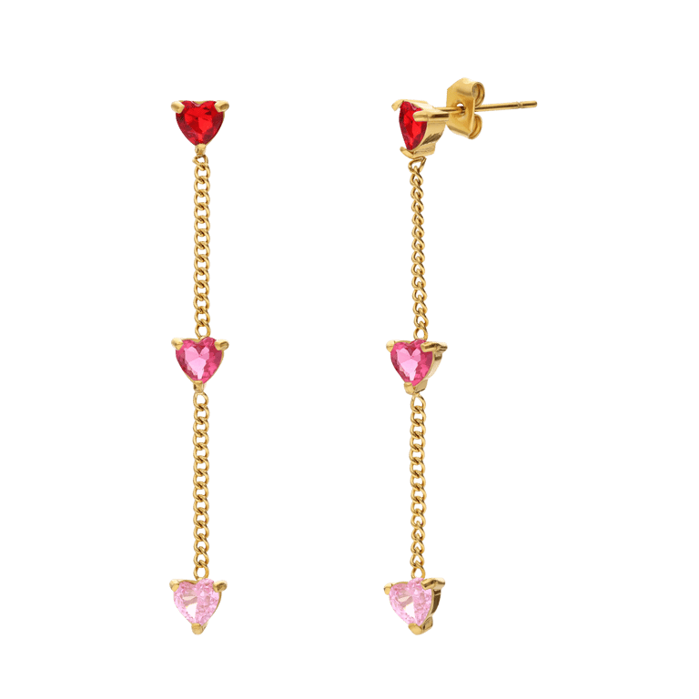 Stalen goldplated oorhangers met rood zirkonia hart voor dames