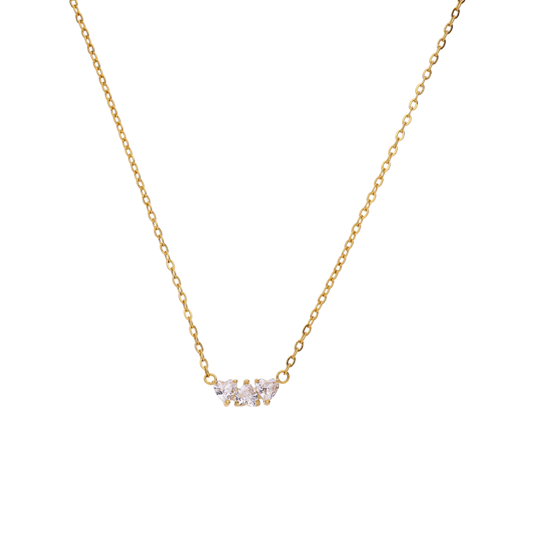 Stalen goldplated ketting met hanger hart met zirkonia voor dames