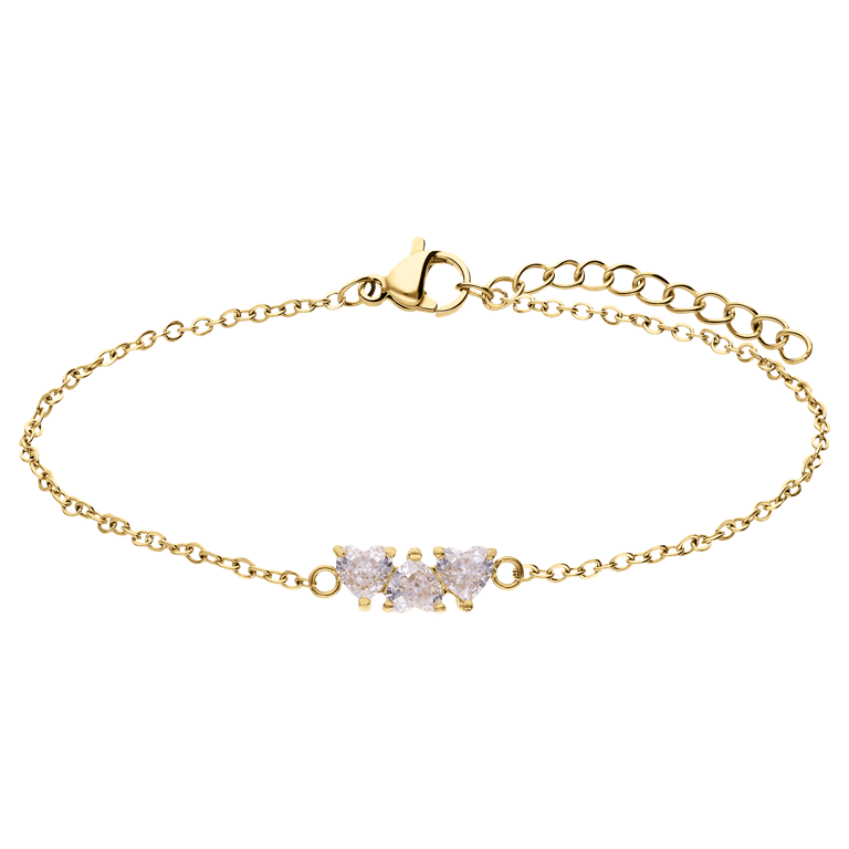 Stalen goldplated fantasiearmband met hanger hart met zirkonia voor dames