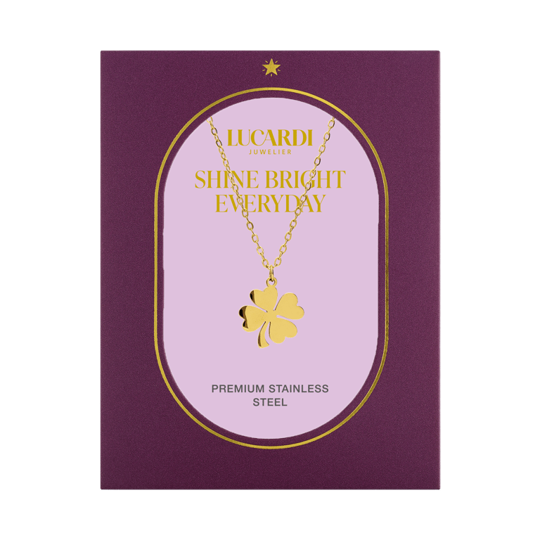 Stainless steel goldplating ketting met hanger klaver