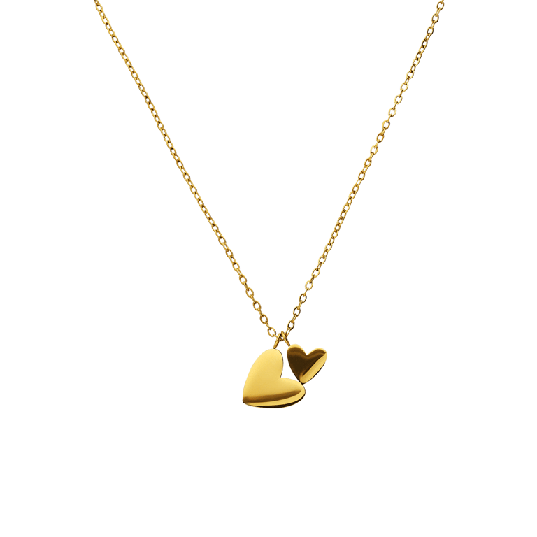 Stainless steel goldplated ketting met 2 hartjes voor dames