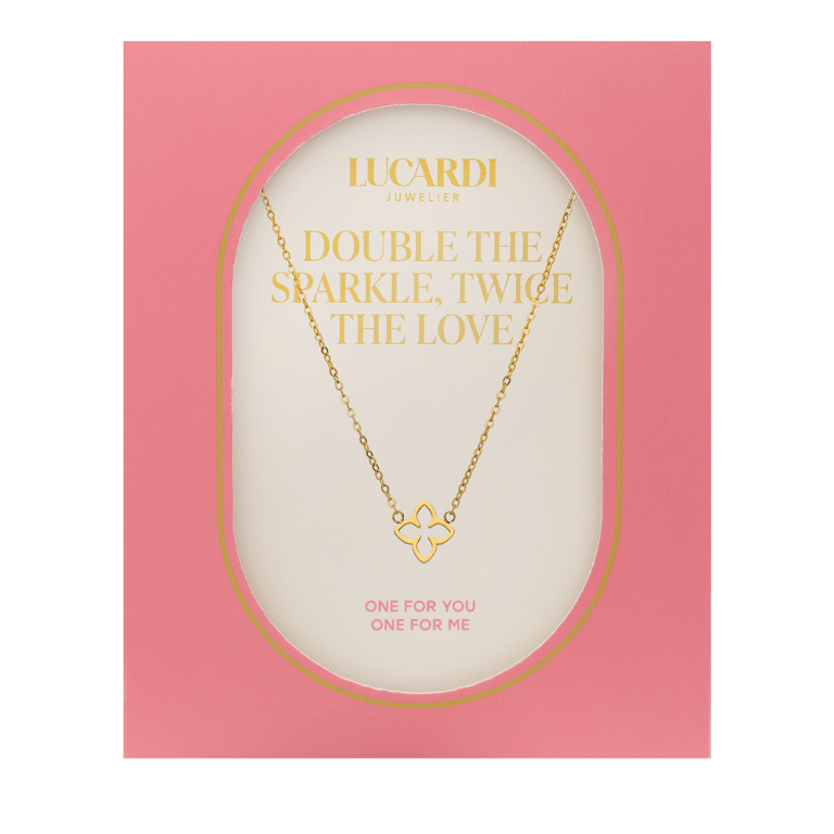 Stainless steel goldplated ketting met ovale bloem