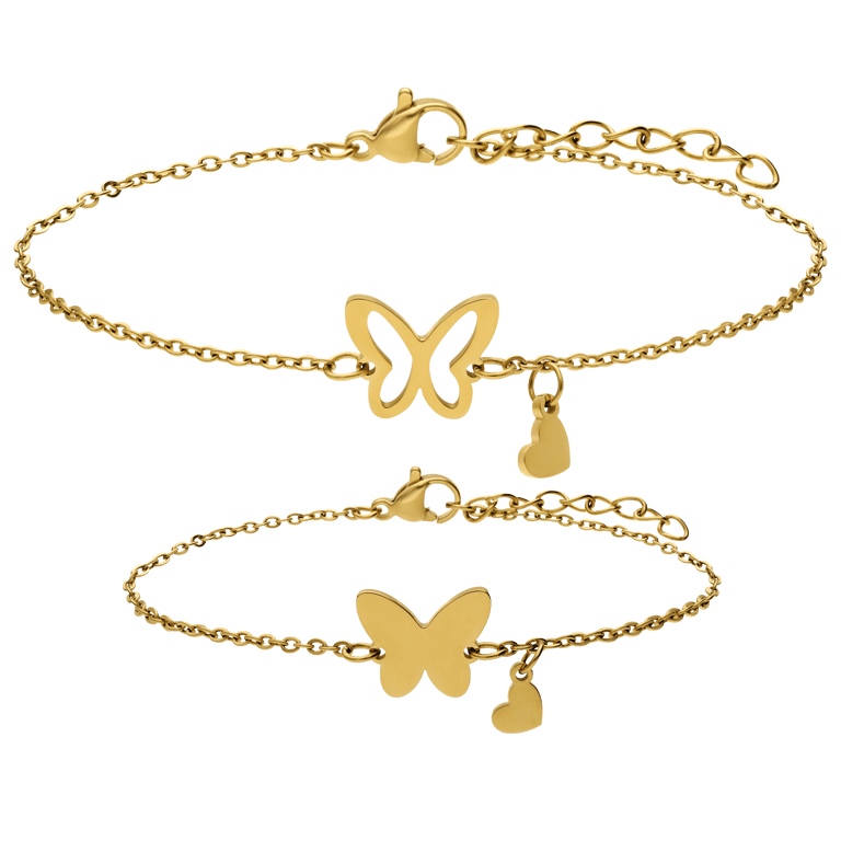 Stalen goldplated armbanden set voor dames met vlinder