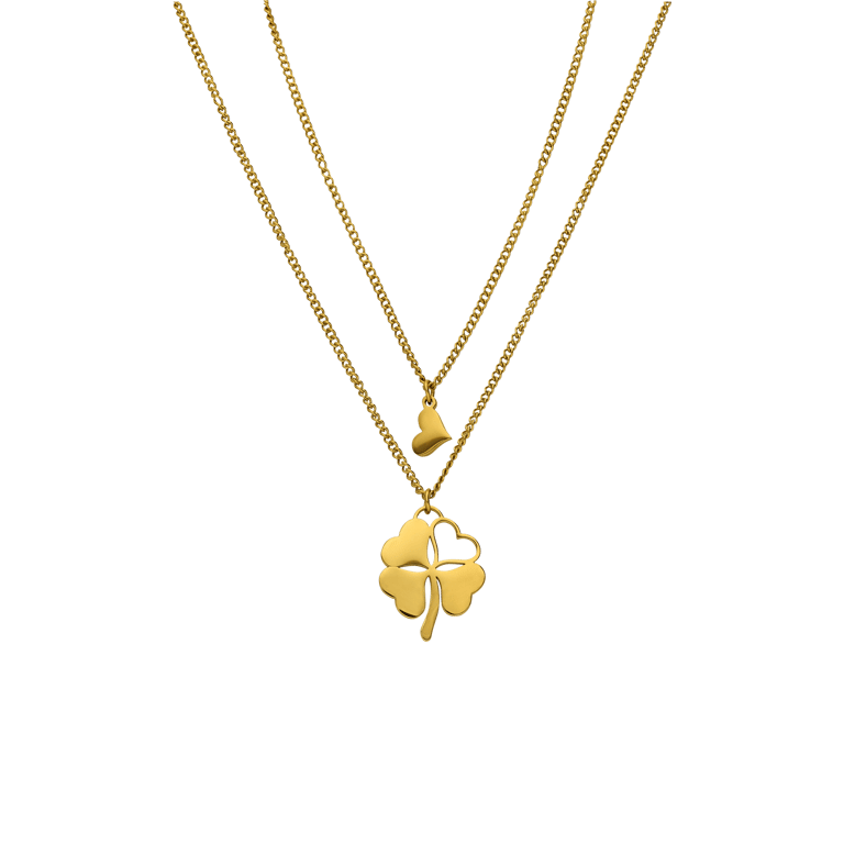 Stalen goldplated ketting met hanger klaver voor dames