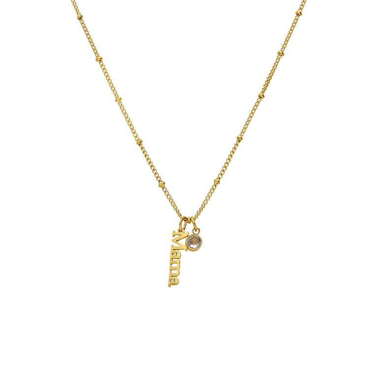 Stainless steel goldplated ketting met hanger mama met zirkonia voor dames