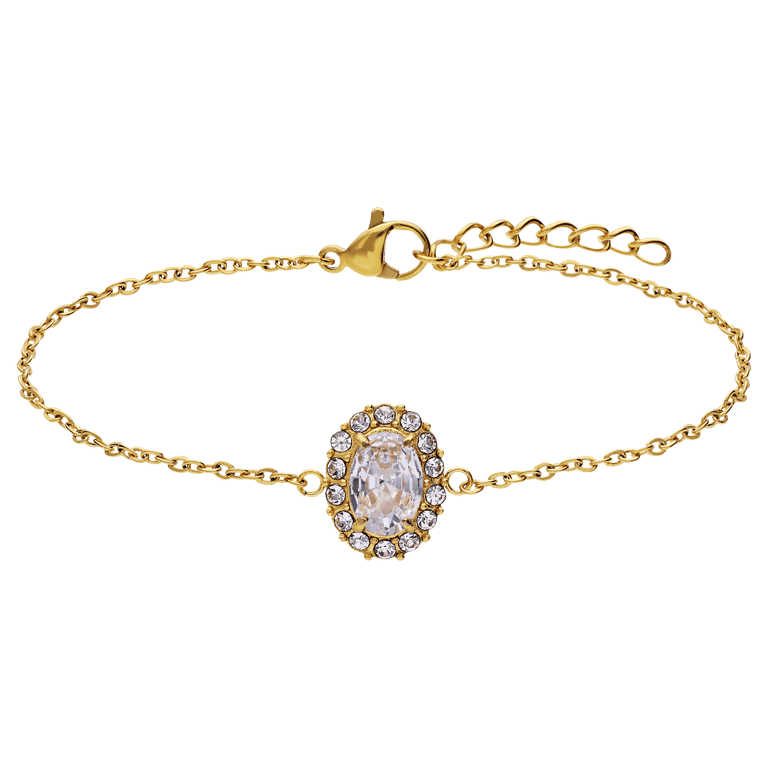 Stainless steel goldplated vintage armband met wit zirkonia