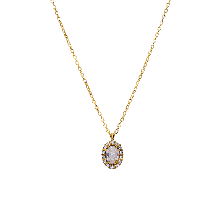 Stalen goldplated vintage ketting met wit zirkonia