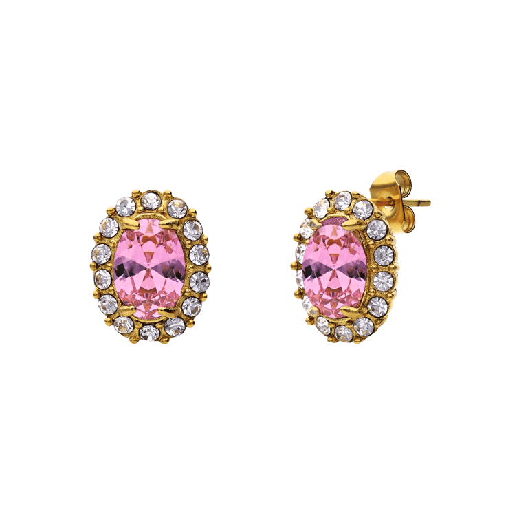 Ohrringe im Vintage-Stil aus Edelstahl, vergoldet, mit rosa Zirkonia