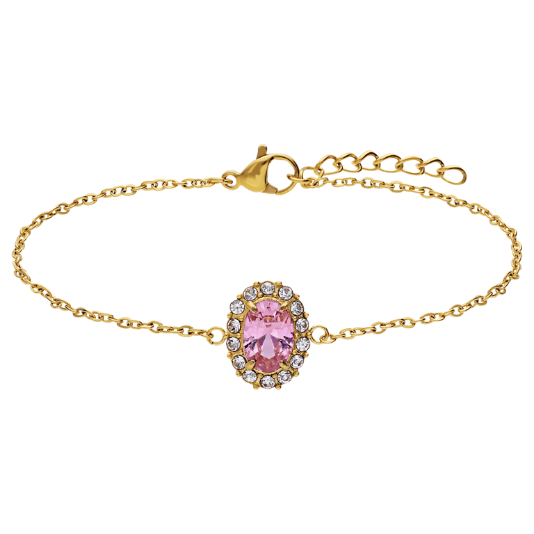 Armband im Vintage-Stil aus Edelstahl, vergoldet, mit rosa Zirkonia