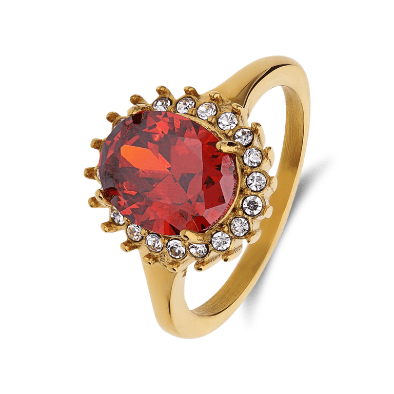 Ring im Vintage-Stil aus vergoldetem Edelstahl mit rotem Zirkonia