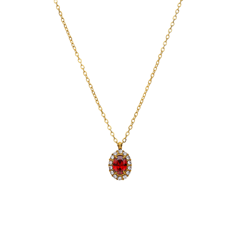 Stalen goldplated vintage ketting met rood zirkonia