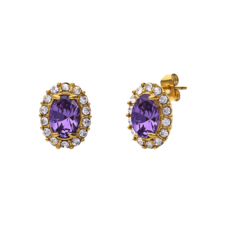 Stalen goldplated oorknoppen met zirkonia voor dames