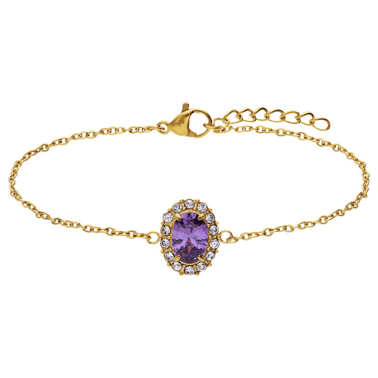Stalen goldplated vintage armband met paars zirkonia