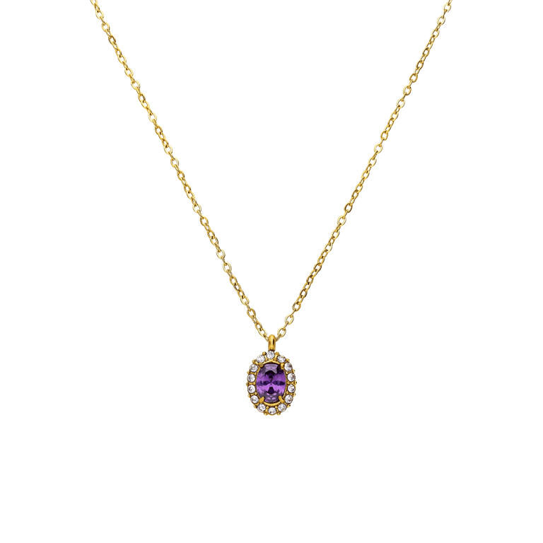 Stainless steel goldplated vintage ketting met paars zirkonia